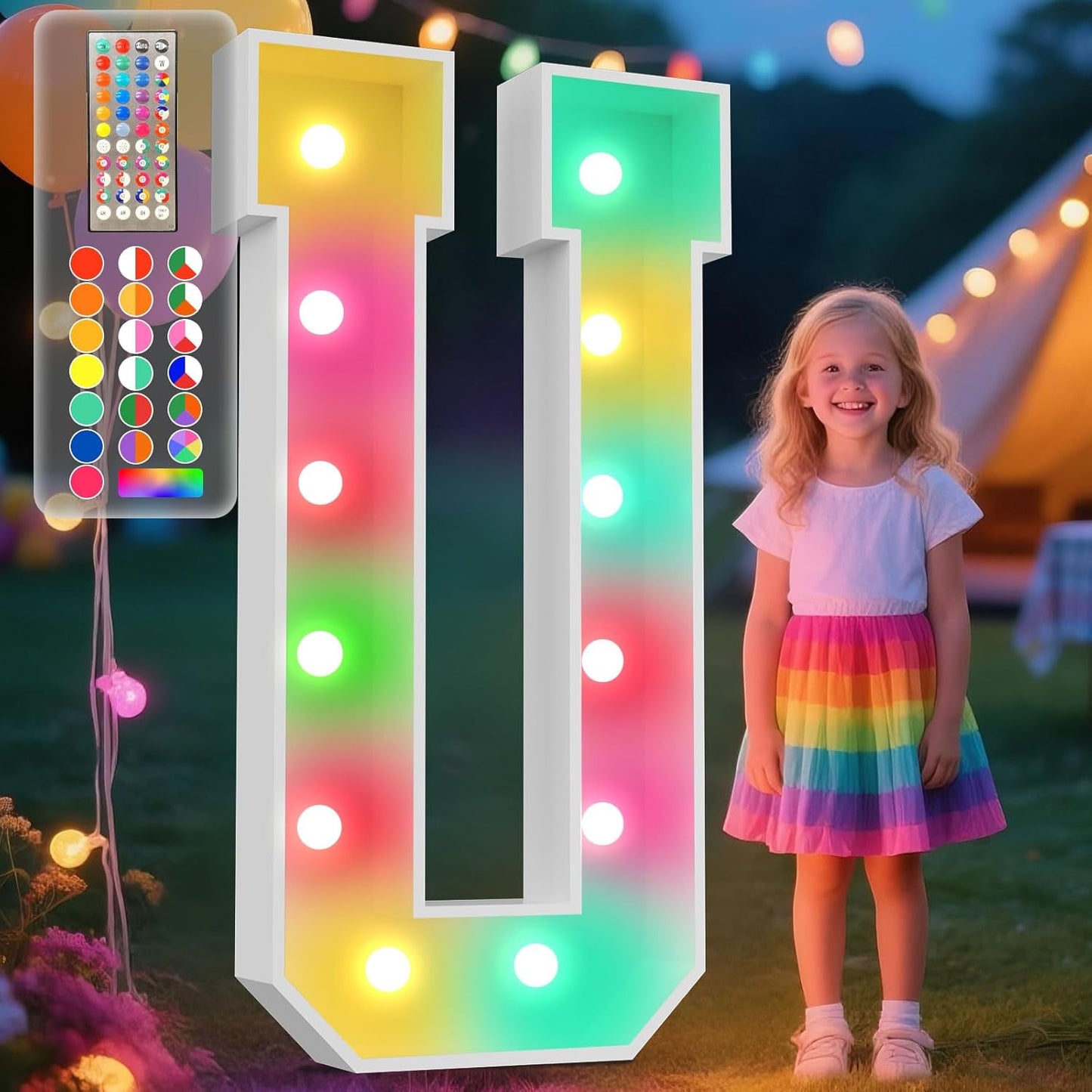 Ledido 4FT Marquee Light Up Letters, 34 Colors Changing Marquee Letter 4 Feet Tall with Remote, Big Letters for Party Wedding Graduation Birthday Decorations, Large Light Up Letter U