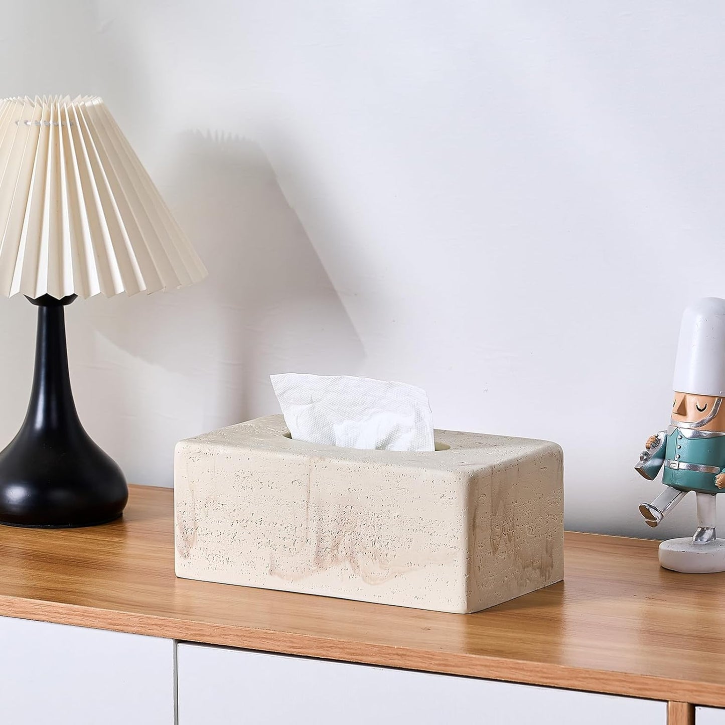 Natural Travertine Textures Tissue Box Cover Rectangular for Home Decor,Resin Heavy Tissue Box Holder for Bathroom Countertop,Tabletop,Bedside Table,Office （Made of Resin, Height of 4 in