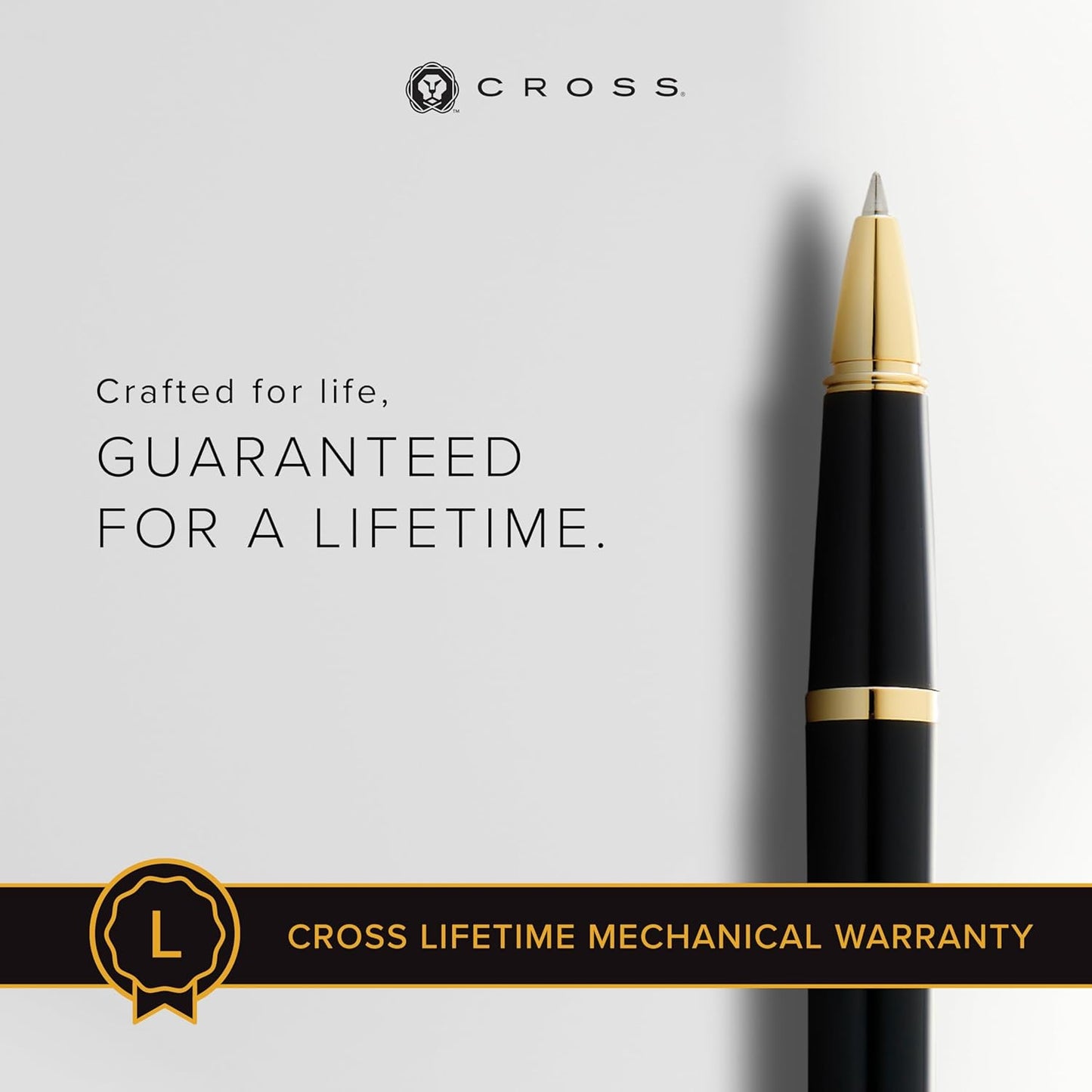 Cross Bailey Light Refillable Rollerball Pen Presented in a Everyday Gift Box - Medium Point, Black Ink, Polished Black