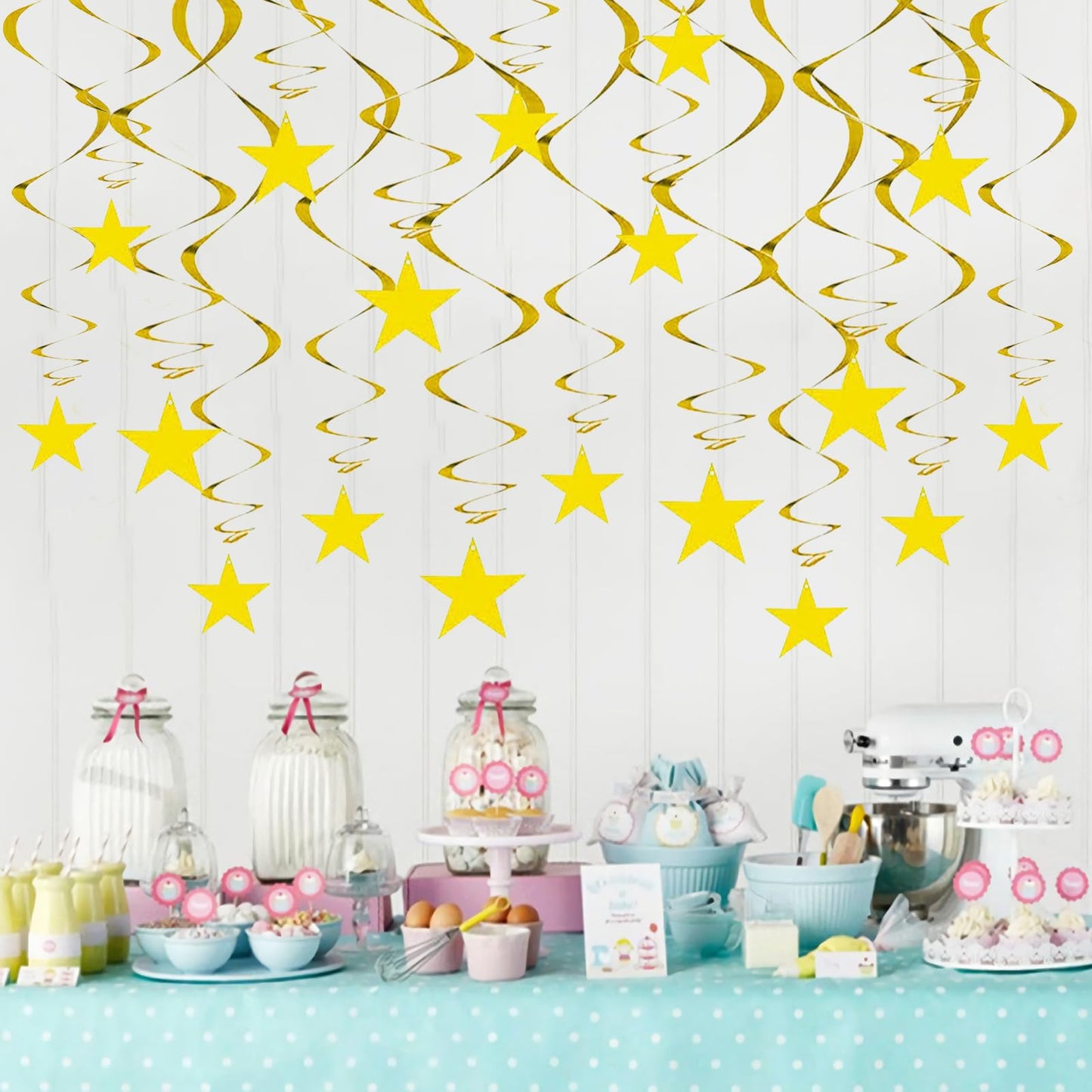 Gold Twinkle Stars Hanging Swirls Decorations Ceiling Swirl Foil Decoration Hanging Gold Party