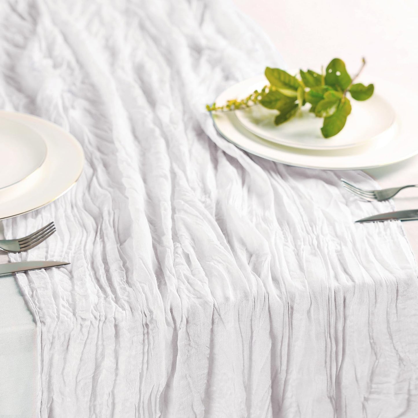 Hahuho Ivory Cheesecloth Table Runner 10ft, Gauze Boho Rustic Table Runners for Wedding Birthday Party Baby Shower Decorations（1 Pack , 35x120 Inches）