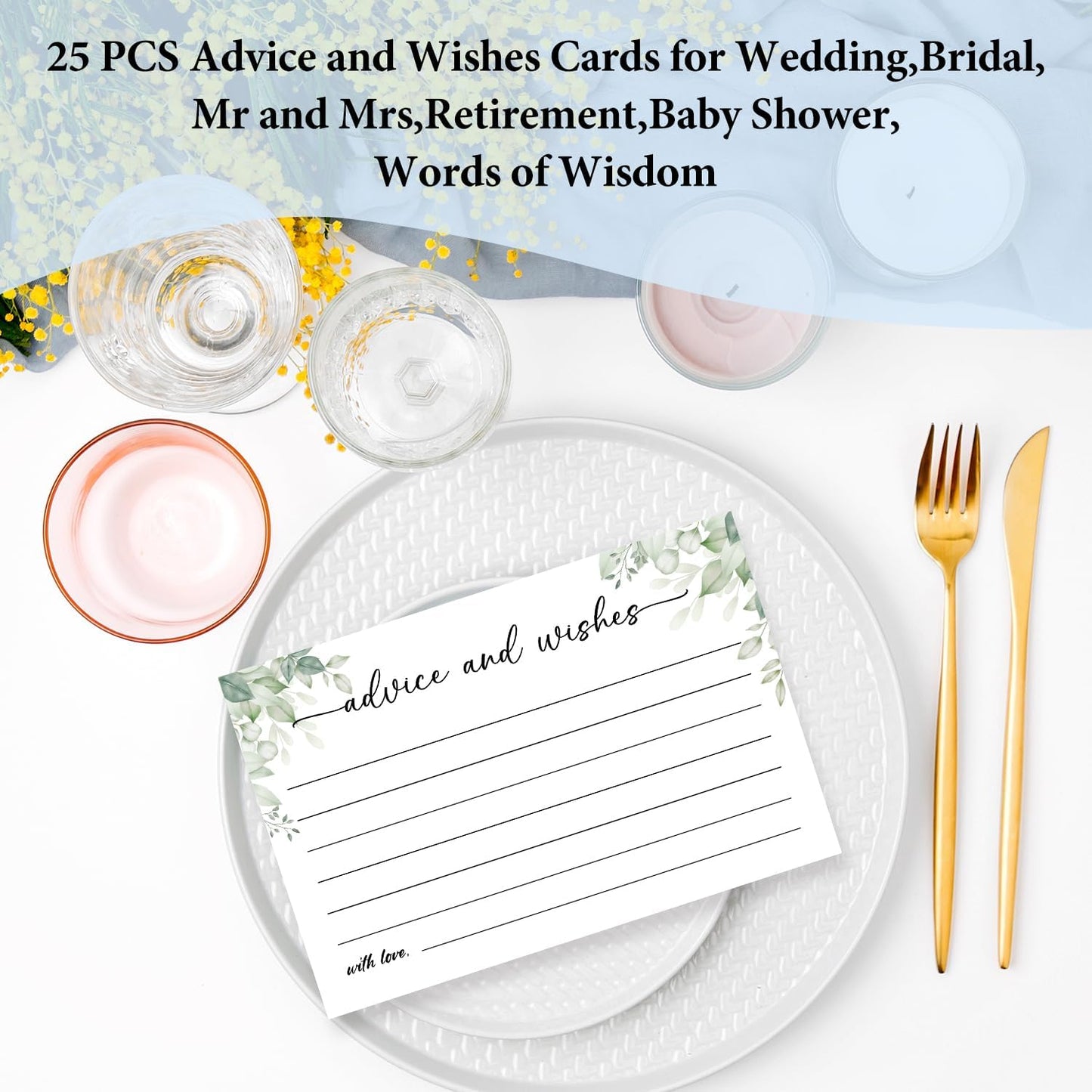 Green Left Advice and Wishes Cards for the New Mr and Mrs, Wedding, Bridal Shower, Baby Shower, Graduation, Party Decorations, 25 PCS 4x6 Inches Card-006