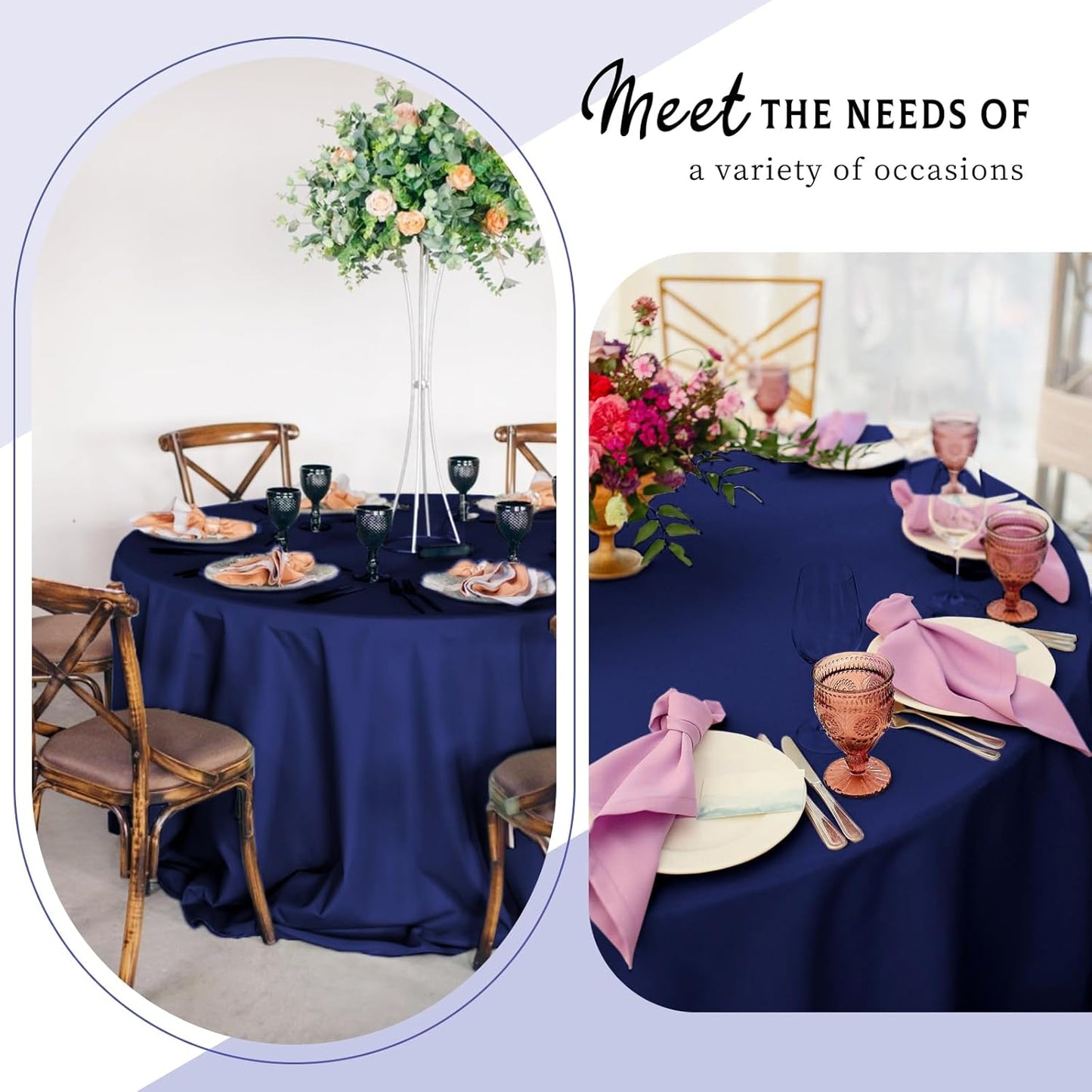 10 Packs Satin Tablecloth 120 Inch Navy Blue Round Table Cloth Silk Tablecloth Smooth Fabric Overlay Satin Table Cover Decoration for Wedding Party Banquet Events