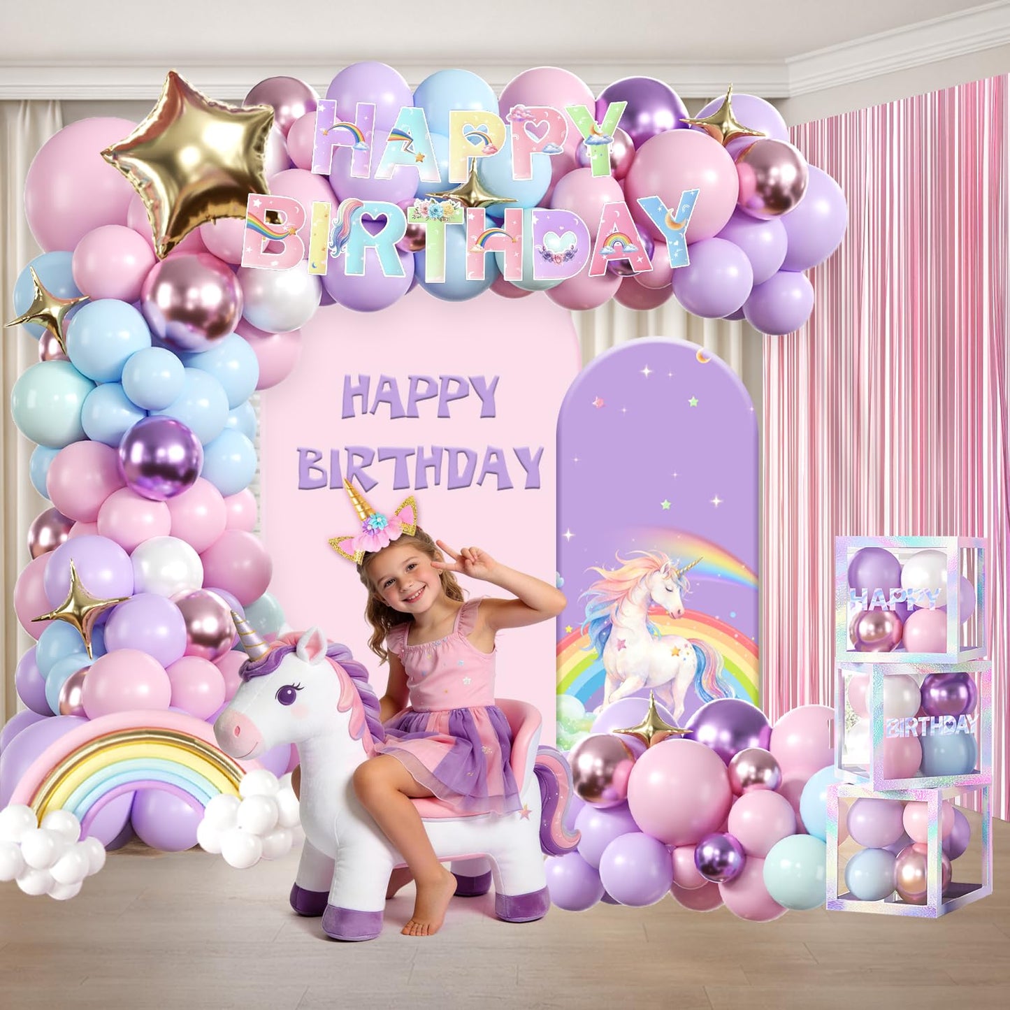296pcs Unicorn Birthday Decorations for Girl, All-in-One, Set for 25 Guests