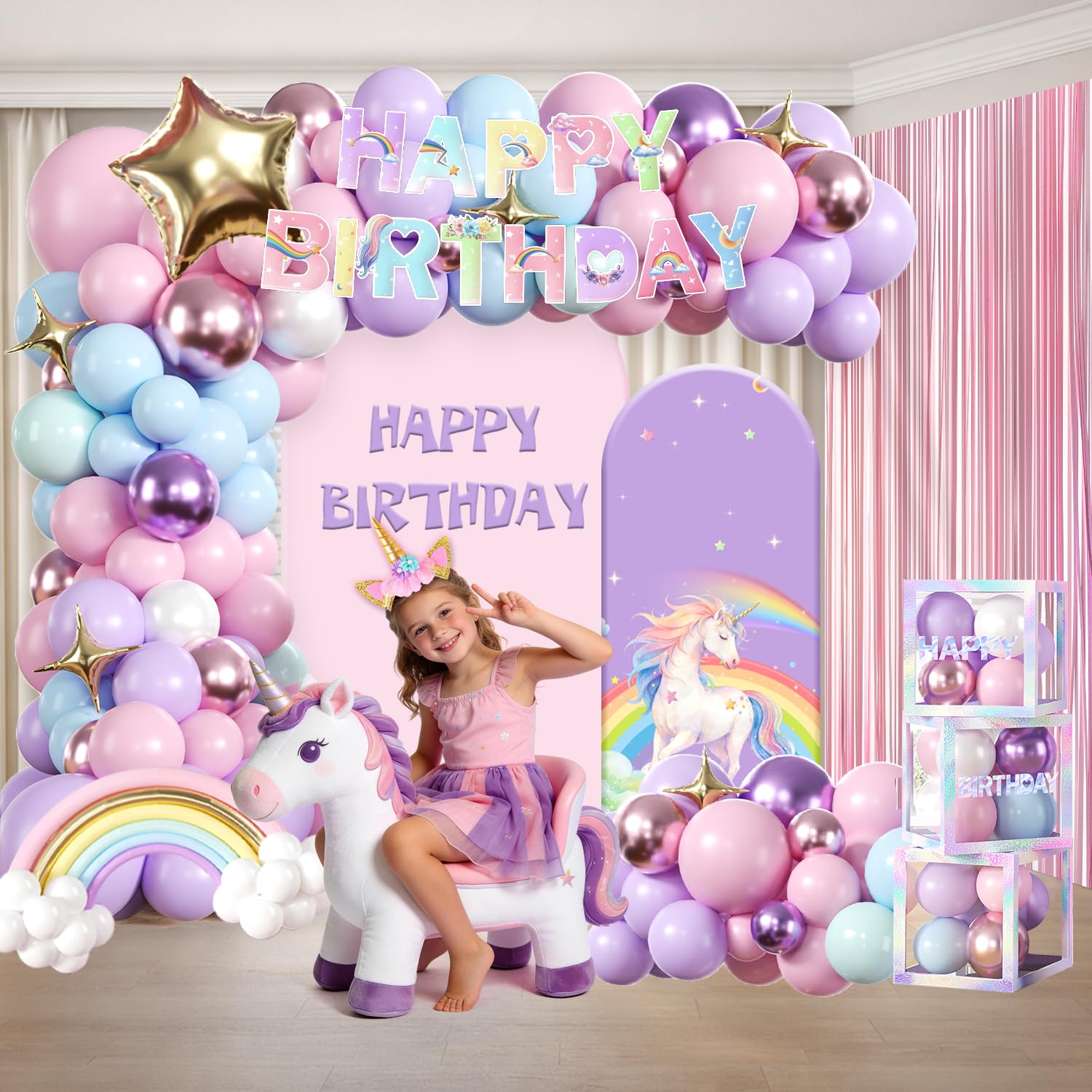 296pcs Unicorn Birthday Decorations for Girl, All-in-One, Set for 25 Guests