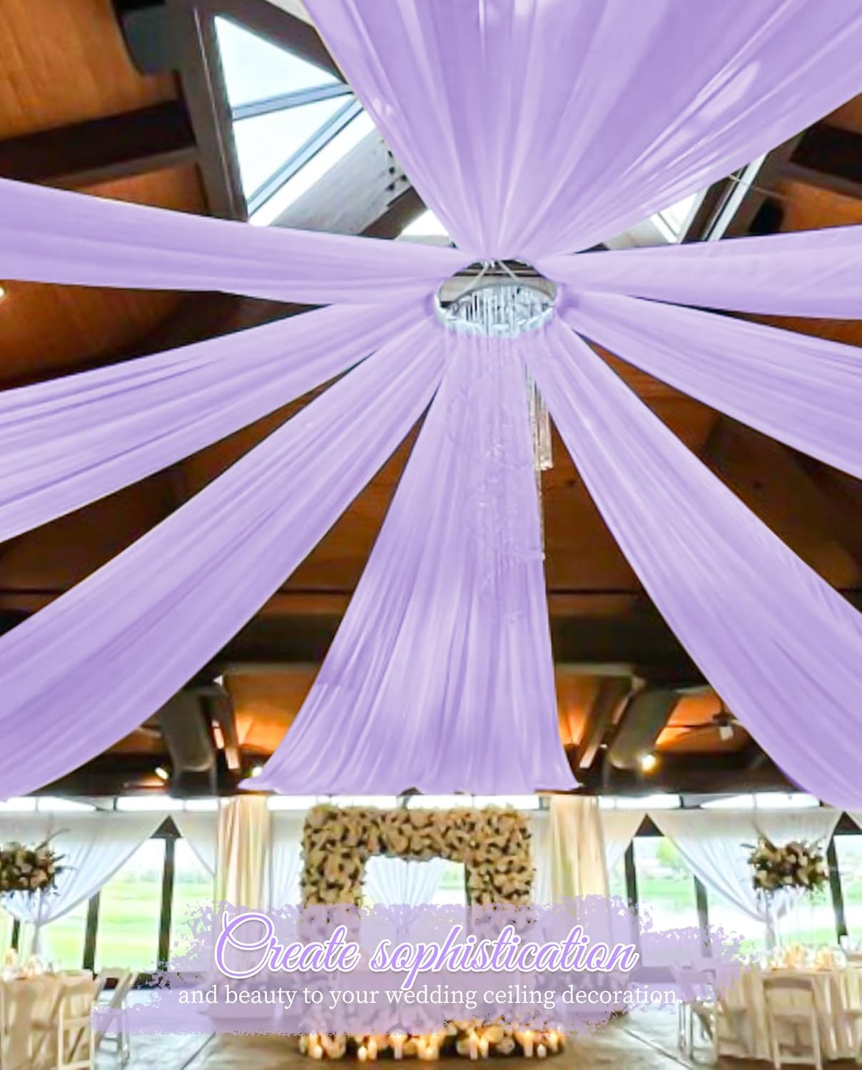 6 Panels Lilac Wedding Ceiling Drapes 5ftx30ft Ceiling Drapes Chiffon Fabric Arch Draping Sheer Curtains Soft Drapery Draping Wedding Ceiling Decorations for Party Ceremony Stage Swag