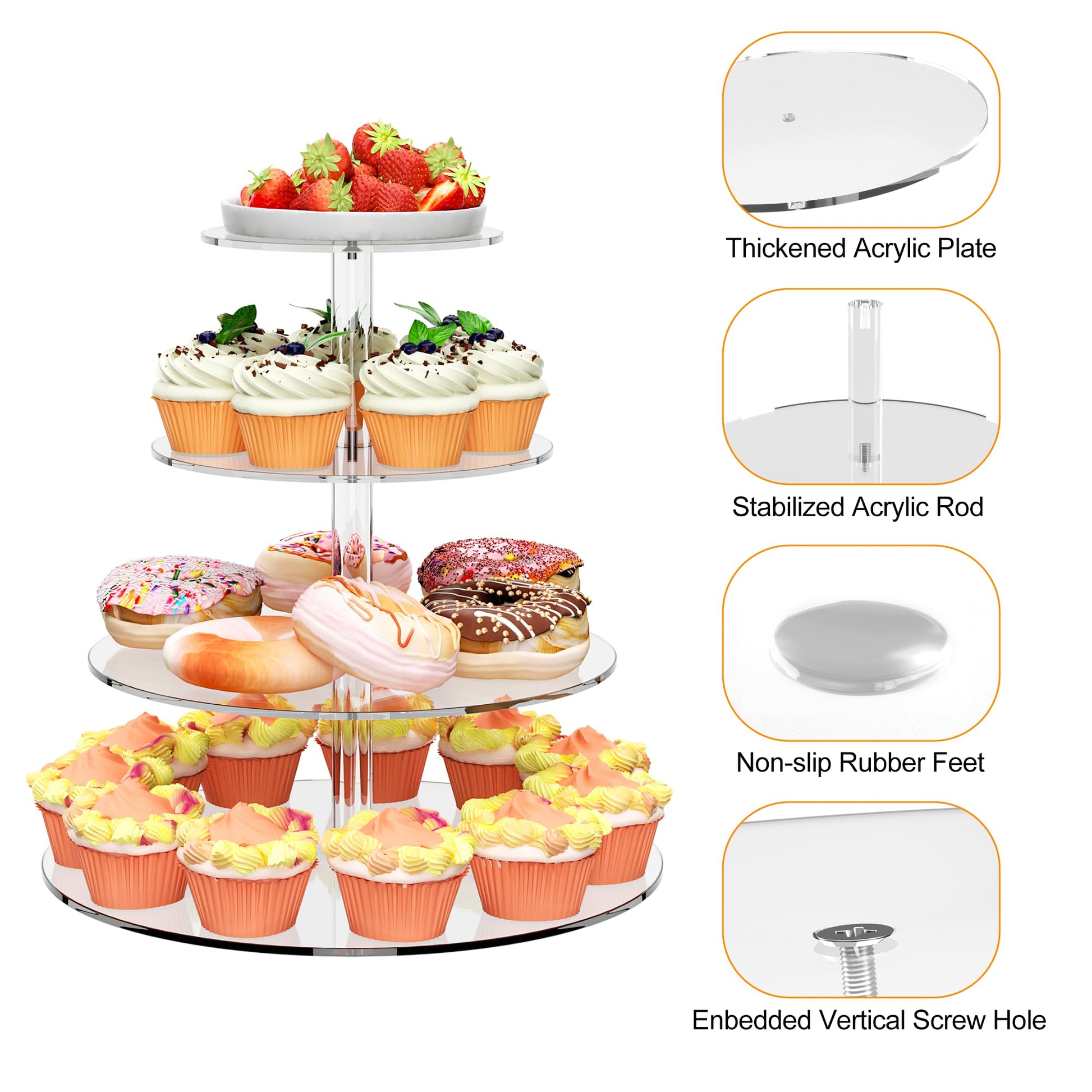 4 Tier Round Cupcake Stand Acrylic Cupcake Display Tower for 38 Cupcakes