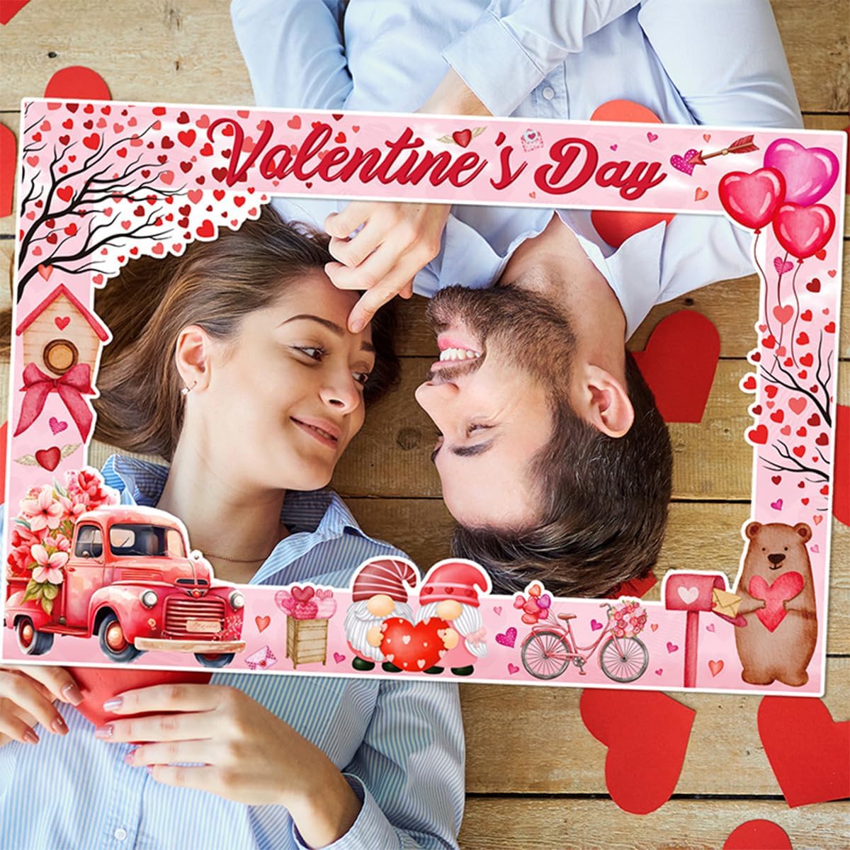 Valentine's Day Photo Booth Props Frame Pink Heart Valentine's Day Theme Selfie Photo Booth Picture Frame Photobooth Props for Photoshoot Posing Signs for Valentine Day Wedding Festival Party Decor