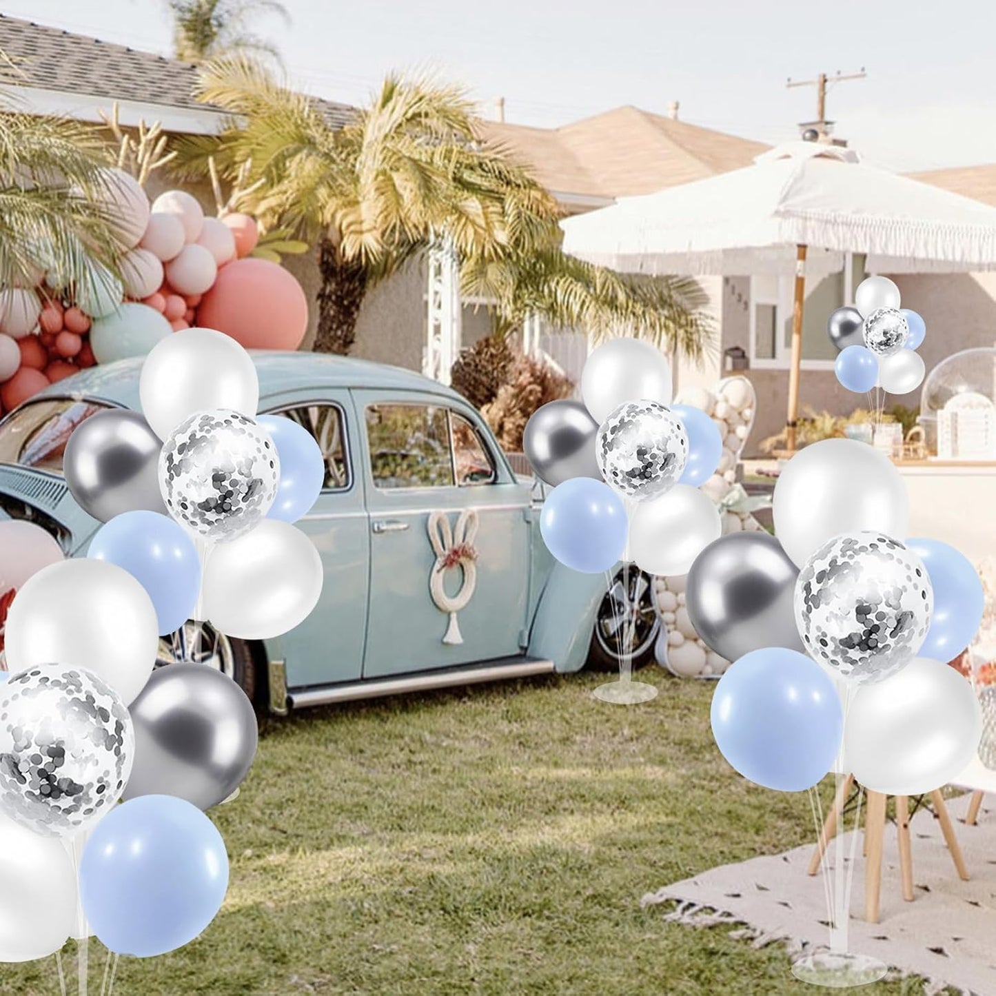 Baby Blue and Silver Balloon Stand Centerpiece Table Decorations for Baby Shower Wedding Engagement Bridal Shower Anniversary Birthday Party Decorations(Baby blue silver set4)