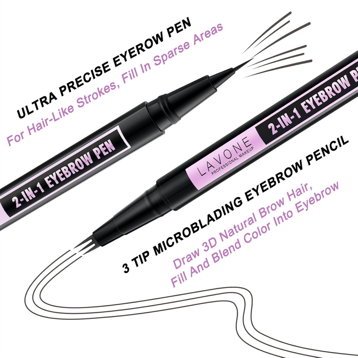 LAVONE Eyebrow Pencil, 2-In-1 Waterproof Eyebrow Pen, with 3 Tip Microblading Eyebrow Pen and Ultra-Precise Brow Pencil, Dual-ended Eyebrow Brush, for Eyebrow Makeup - Light Grey
