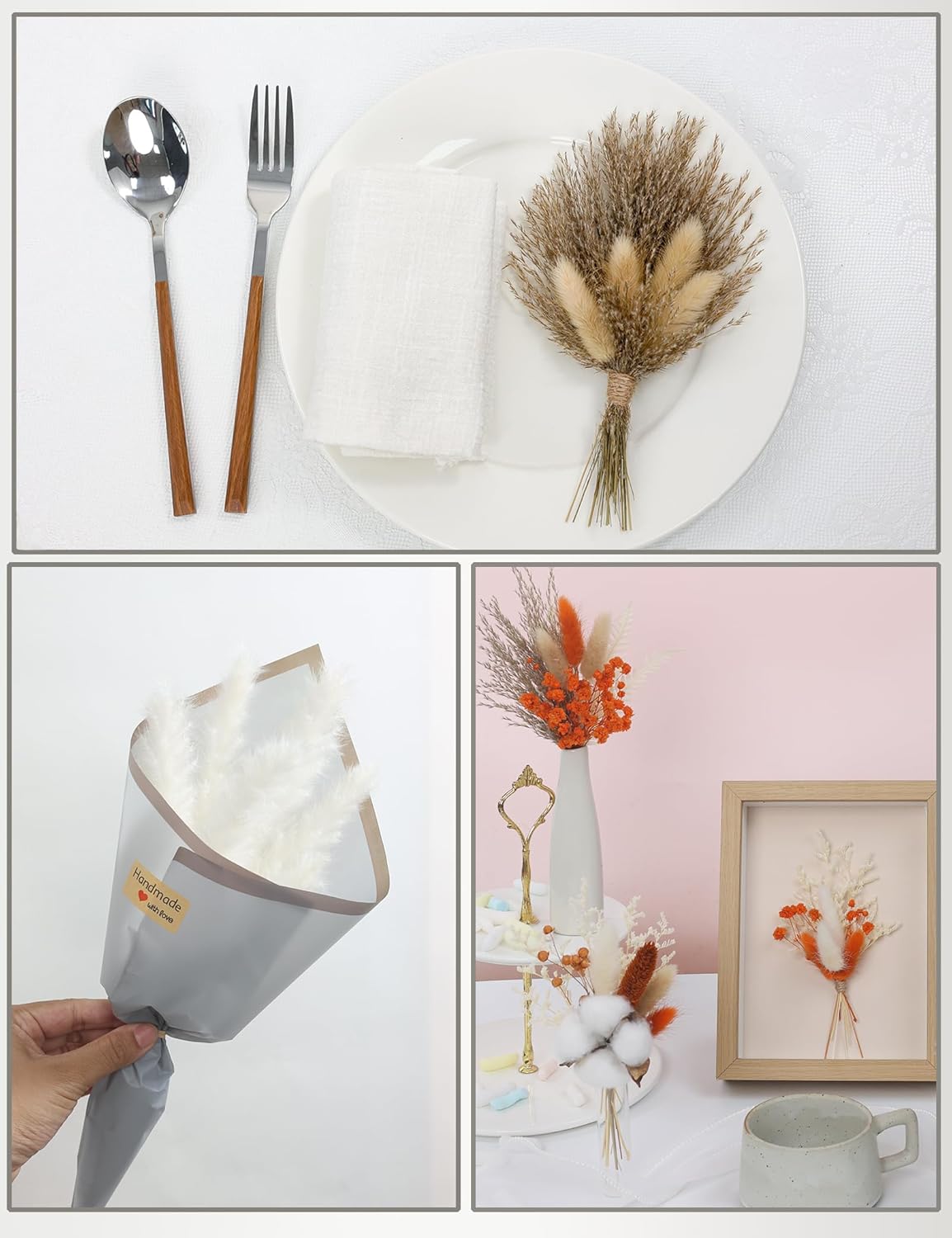 xin's convey DIY Autumn Natural Dried Flower Kit, Mini Stemming Bouquets for Room, Table, and Vase Decorations(Orange)