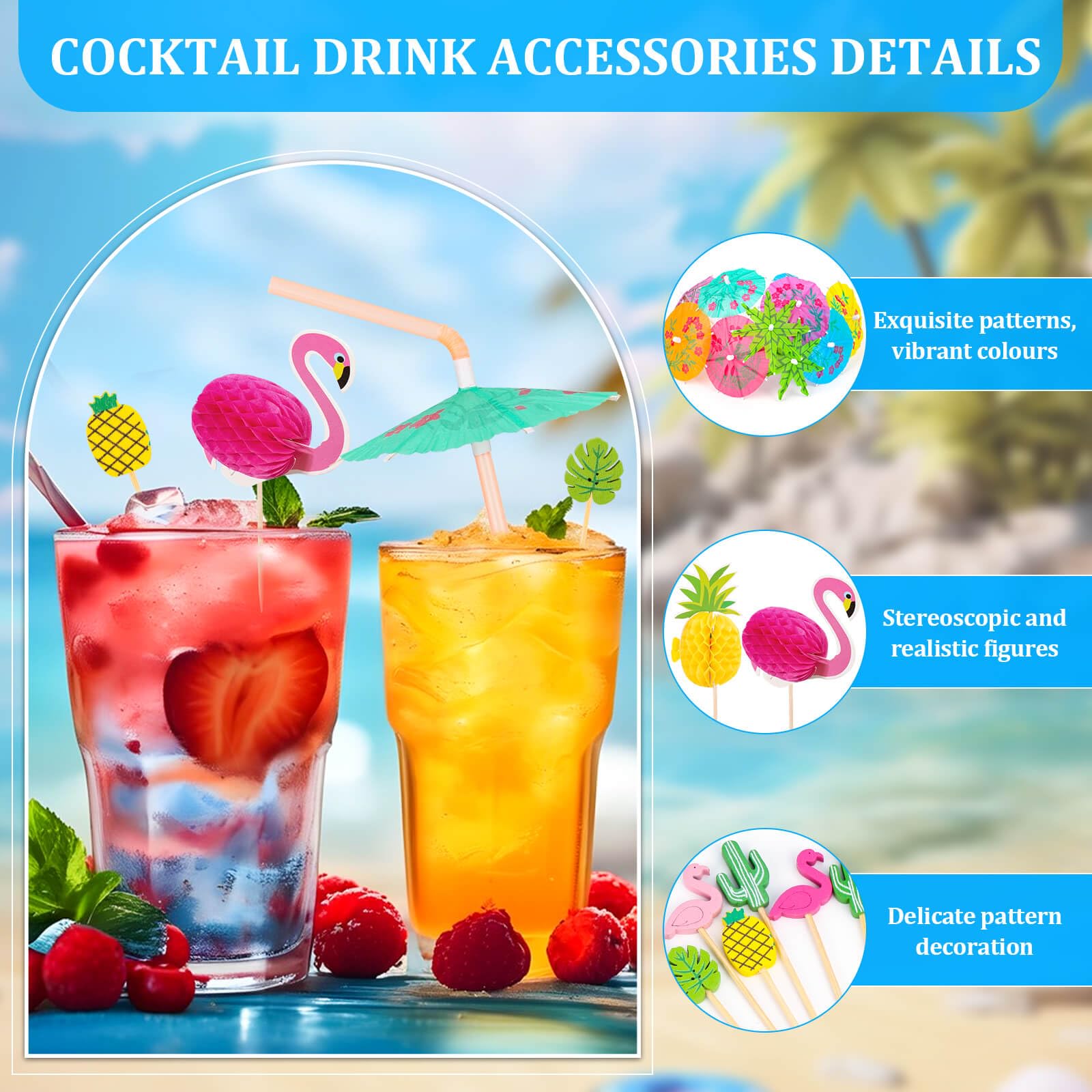 Paxcoo Drink Umbrellas, 180PCS Cocktail Drink Accessories Includes Umbrella Straws, Umbrella