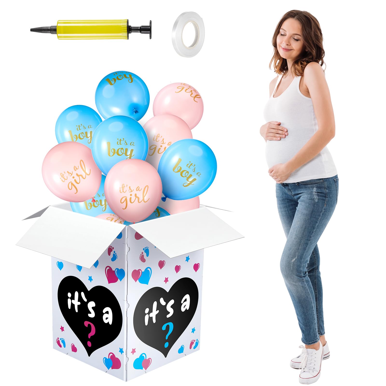Ireer Gender Reveal Balloon Box with 16 Latex Baby Balloon Release Box Funny Ideas for Gender