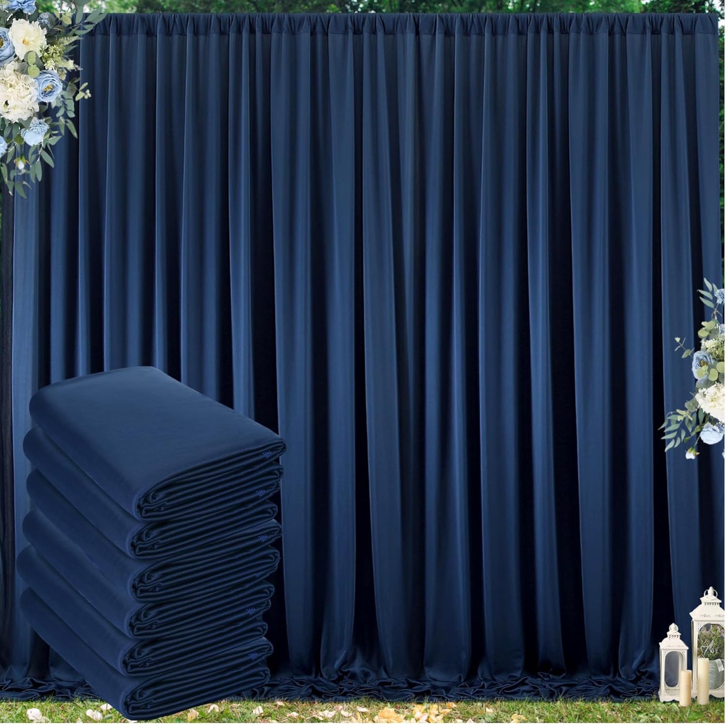 30 ft x 10 ft Wrinkle Free Navy Blue Backdrop Curtain for Parties,Polyester Photo Backdrop Drapes, Thick Background 6 Panels 5ft x 10ft for Baby Shower Wedding Birthday Party Backdrop Stand