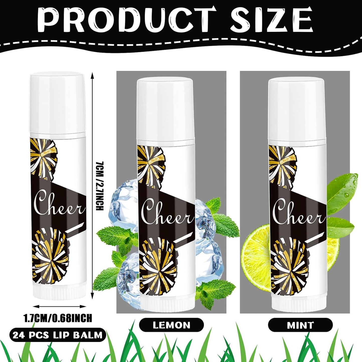 24 Pcs Cheer Lip Balm Cheer Teams Camp Gifts Pom Pom Leaders Party Favors Gear Lip Balm Mom Gift for Competitive Party Guest Supplies(Black)