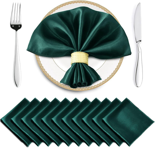 Horbaunal 16 Pack Forest Green Satin Napkins 17 x 17 Inch, Square Soft Table Dinner Napkins, Silky Cloth Napkins Table Decoration for Weddings Banquets Parties