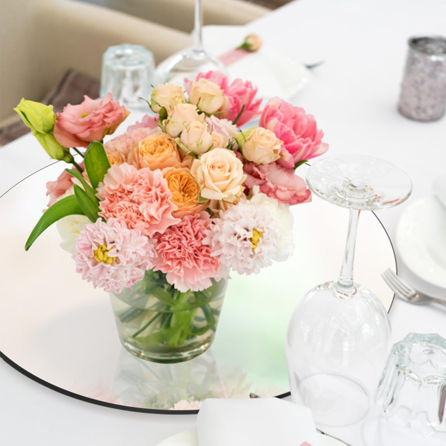 Seelenruhe 12" Round Mirrors for Centerpieces for Tables, Round Mirrors Trays Plates for
