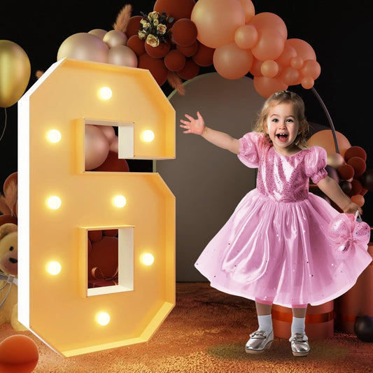 imprsv 3FT Light Up Numbers, Marquee Numbers 6 for Birthday and Anniversary Party Decorations, Large Light Up 6, Pre-Cut Foam Board Kit