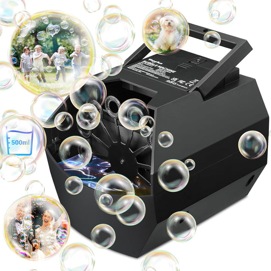 Theefun Bubble Machine: 500ML Automatic Bubble Blower Max 15000 Bubbles per Min for Kids and Toddlers, Battery or USB Operated Portable Bubble Maker for Parties Weddings Birthday Black