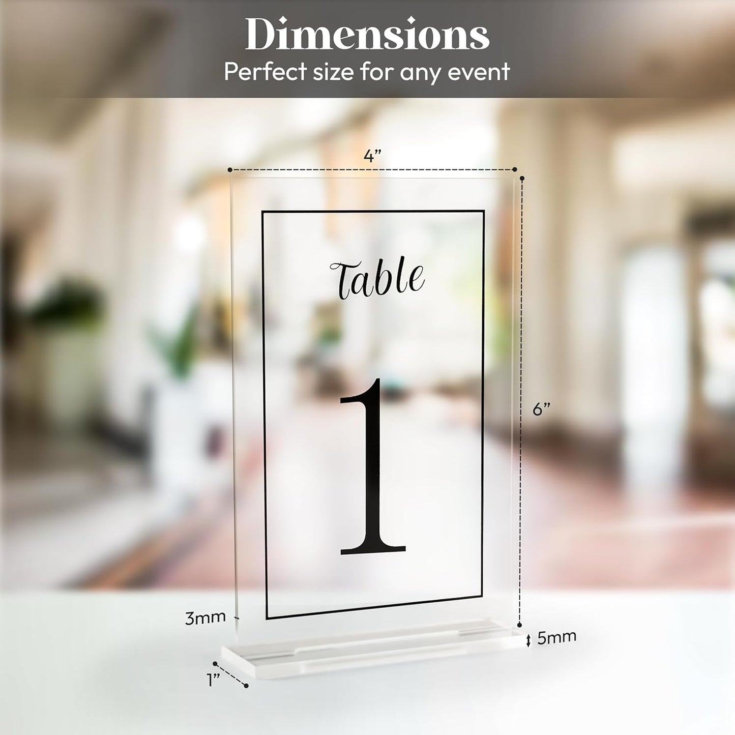 Acrylic Table Numbers 1-20 with Stand, Printed Black Font on 4x6 inch Acrylic, Clear Table Number Signs and Holders, Centerpiece for Events, Weddings, Reception, Party, Anniversary, and Decoration