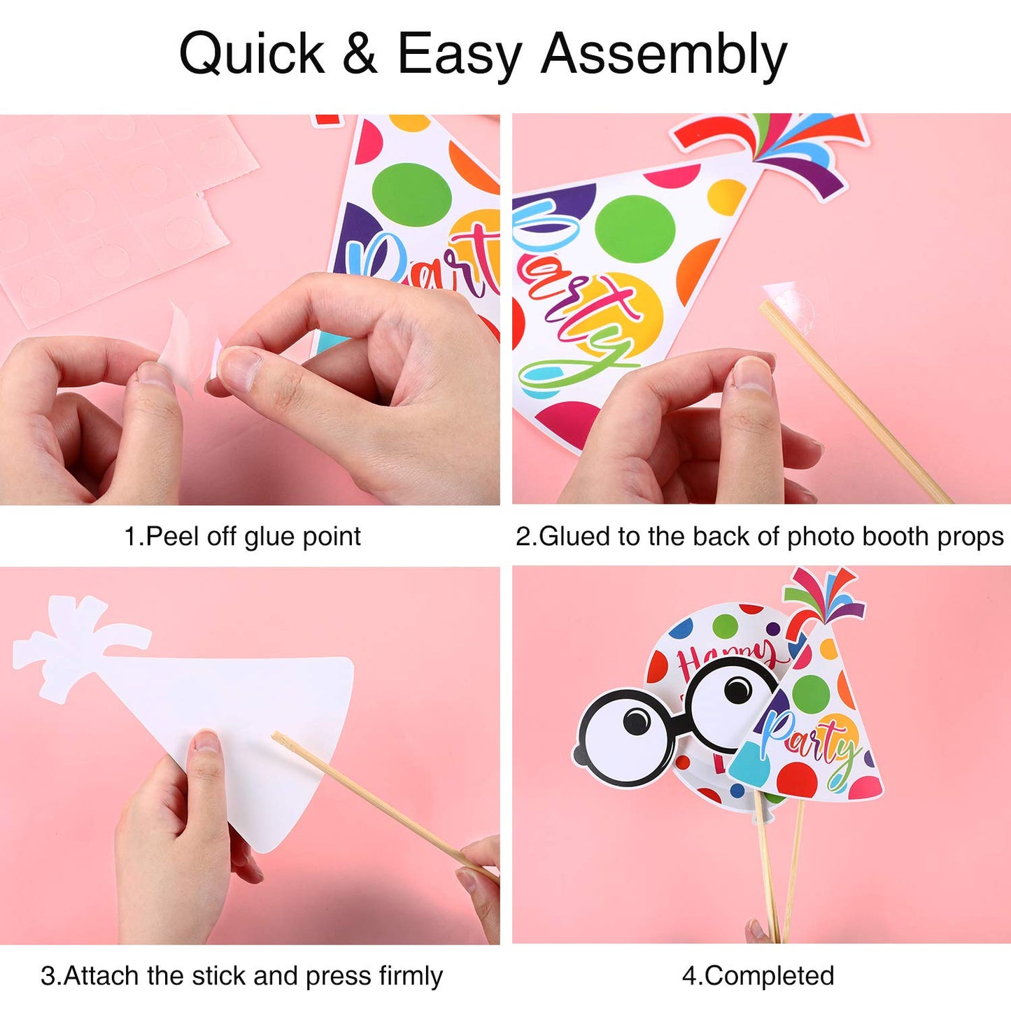 29 Pieces Birthday Photo Booth Props Kit Colorful Funny Kids Birthday Theme Table Centerpiece Craft