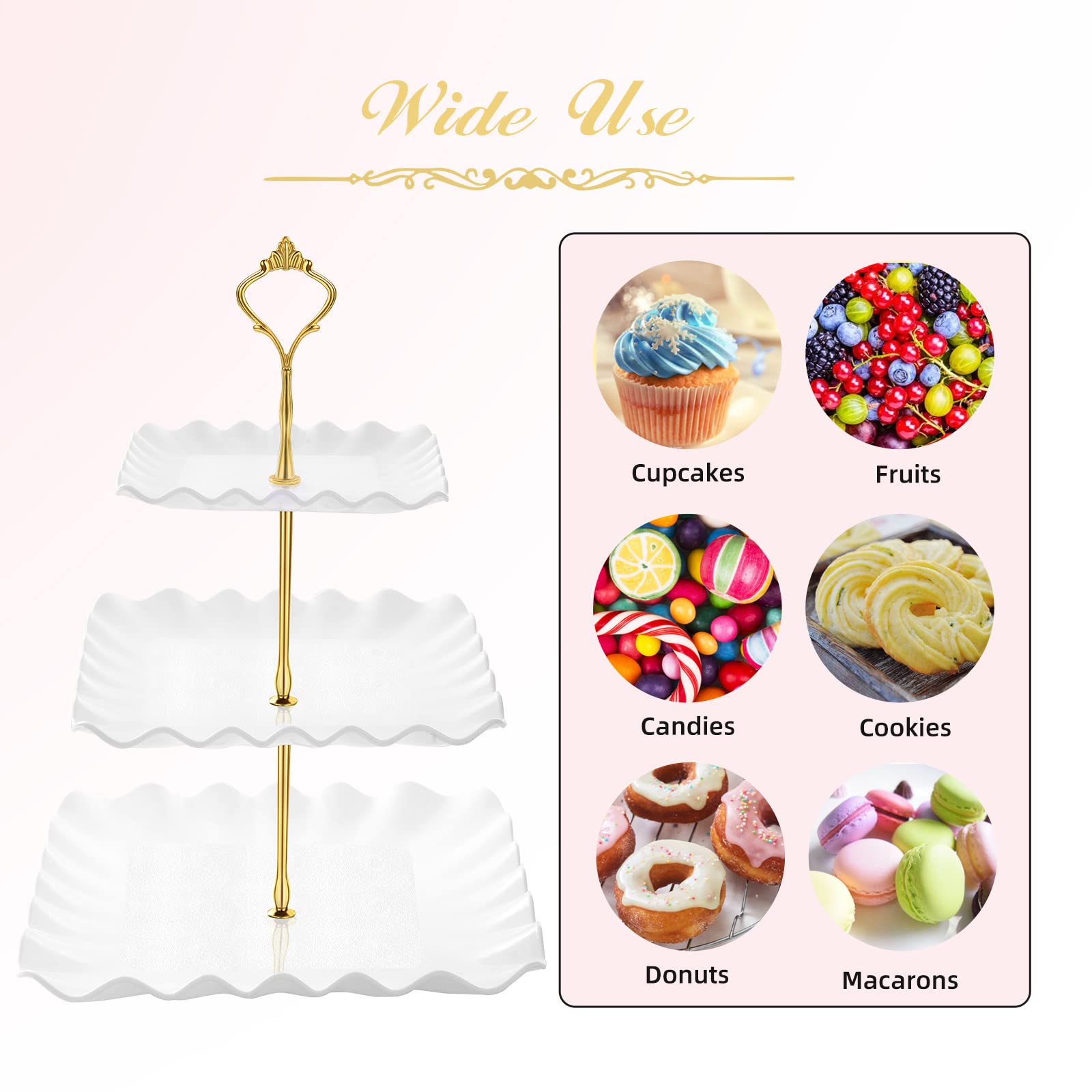 DAFURIET Plastic Dessert Cupcake Stand, 3 Tier Cupcake Tower Holder, White