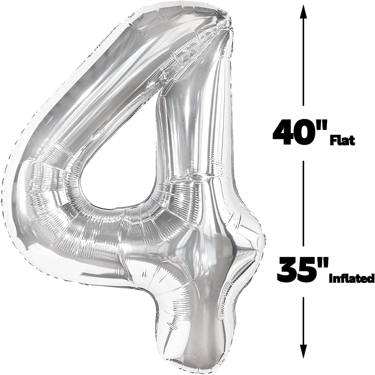 40 Inch Silver Large Number 14 Birthday Balloon, Giant Number Four 14 41 Balloons, Foil Mylar Big Balloons for Anniversary Graduation Supplies Decorations