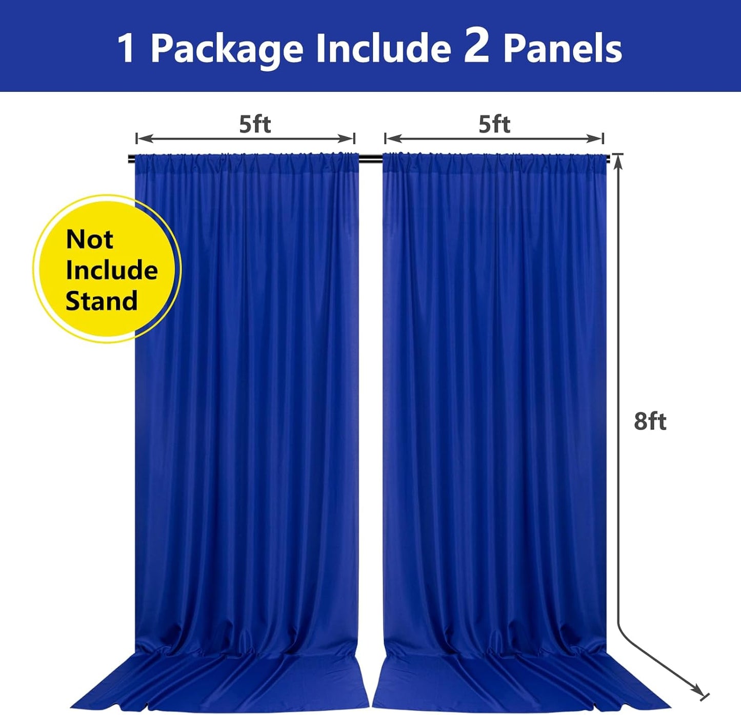 10ft x 8ft Royal Blue Backdrop Curtains for Party Stage Wedding Ceremony Light Filtering Curtains Photography Backdrop for Baby Showers Rod Pocket Home Sliding Door Decoration, 5ft x 8ft, 2 Panels