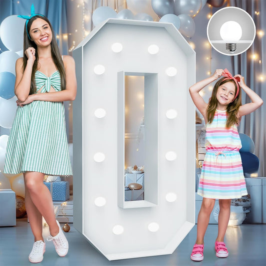 4FT Marquee Light Up Numbers - Cool White Light Up Numbers 0 with Fixed Water Bag, Party Decoration Large Marquee Light Up Numbers can Be Used for Wedding Decoration, Birthday Party Decoration