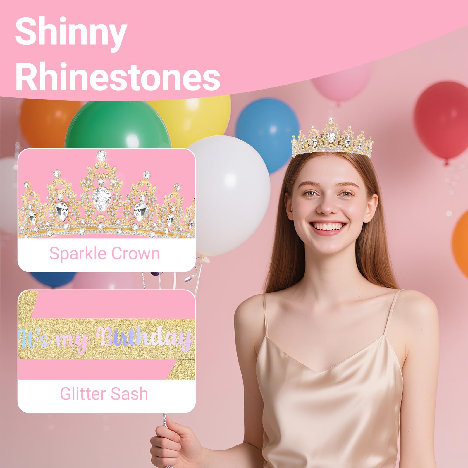 Papoopy Birthday Tiara and Crown with Sash, Birthday Tiara for Women Party