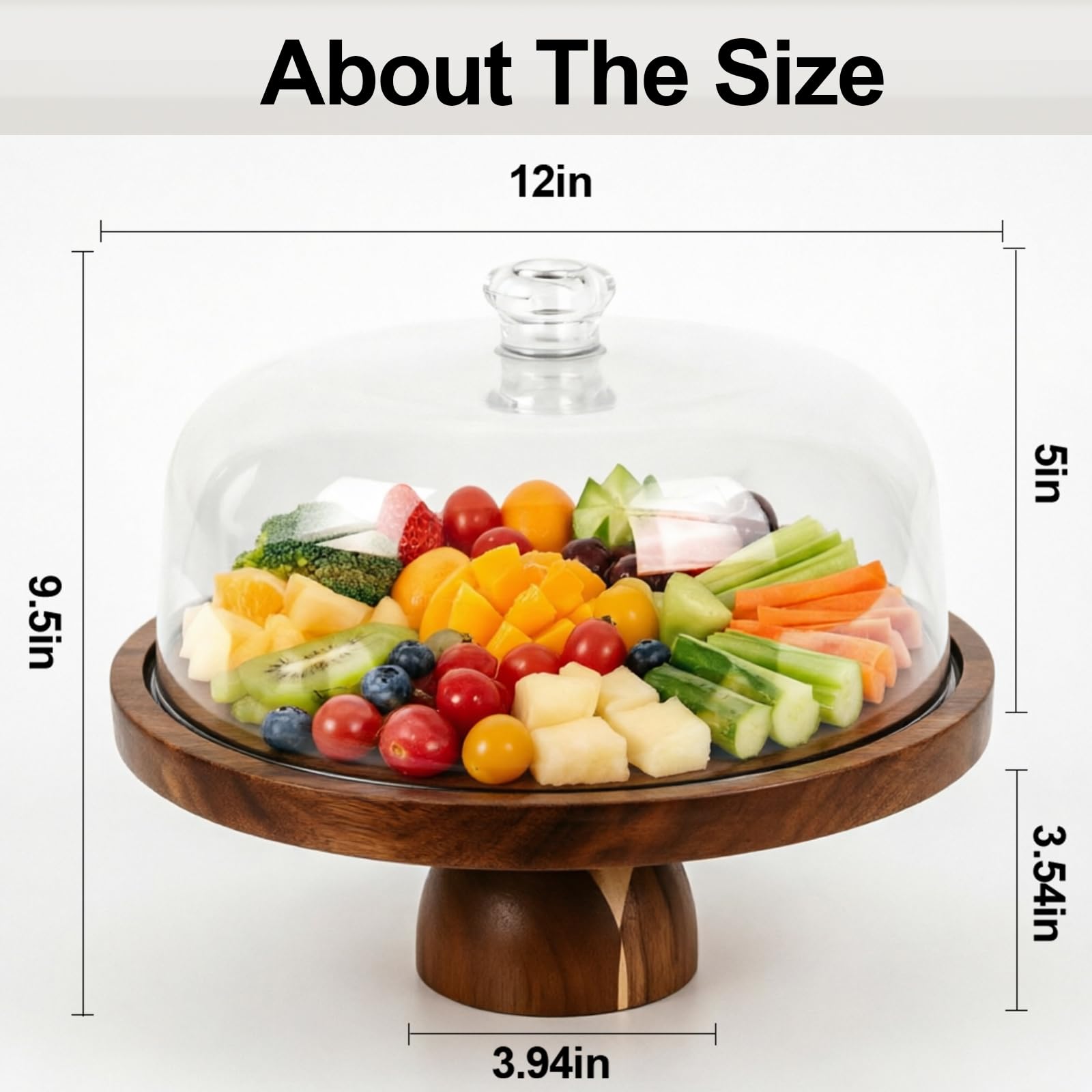 JOCHER Acacia Wood Cake Stand with Lid, 12in Cake Stand with Acrylic Dome (Not Glass), 2-In-1 Cake