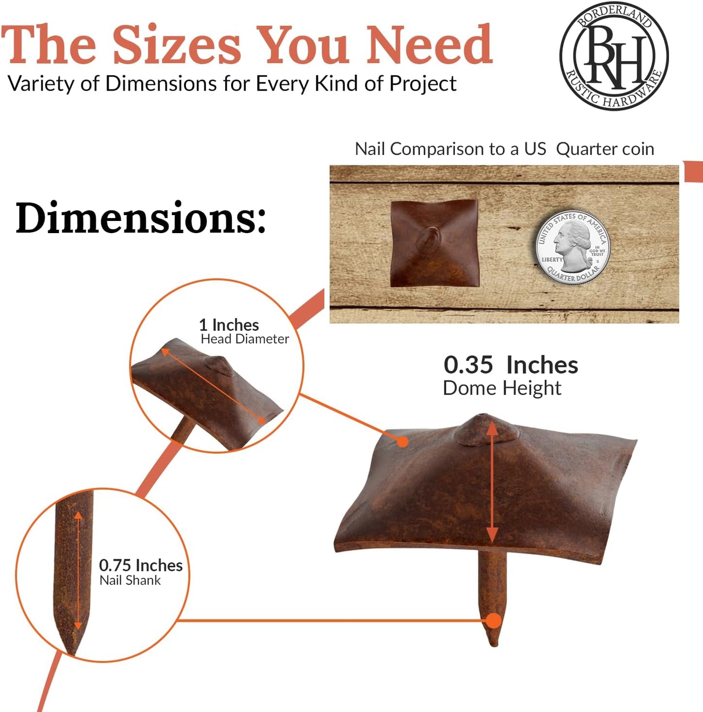 25 Pack 1" Square Head Iron Clavos Decorative Nails – Sealed Rusted – Handmade Rustic Square Fasteners for Farmhouse Shutters, Faux Wood, Barn Doors, Shutters, and Gates – Ornamental Wood Accent