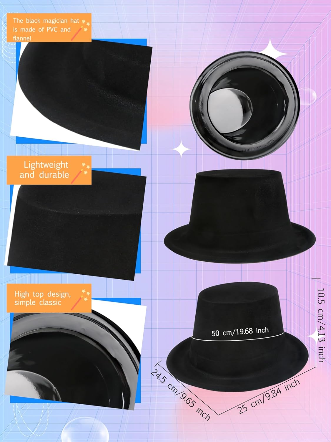 8 Pack Kids Plastic Top Hat Black Magician Hat Party Top Hat for Toddler Halloween Christmas Costume Accessory