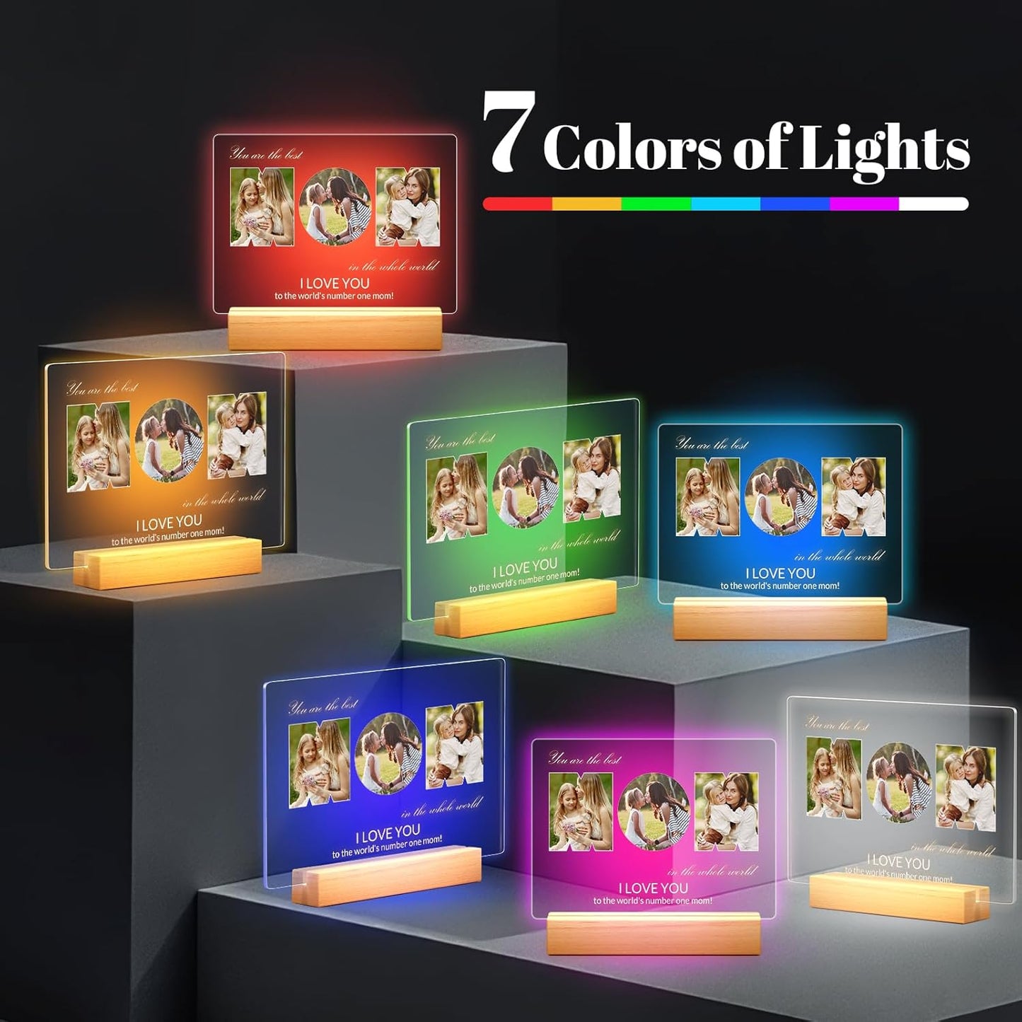 Custom Picture Frames with Photo, Personalized MOM Photo Frame with Night Light, Customized Picture Frame, Personalized Birthday Gifts for Mom, Baby, Kids, Family