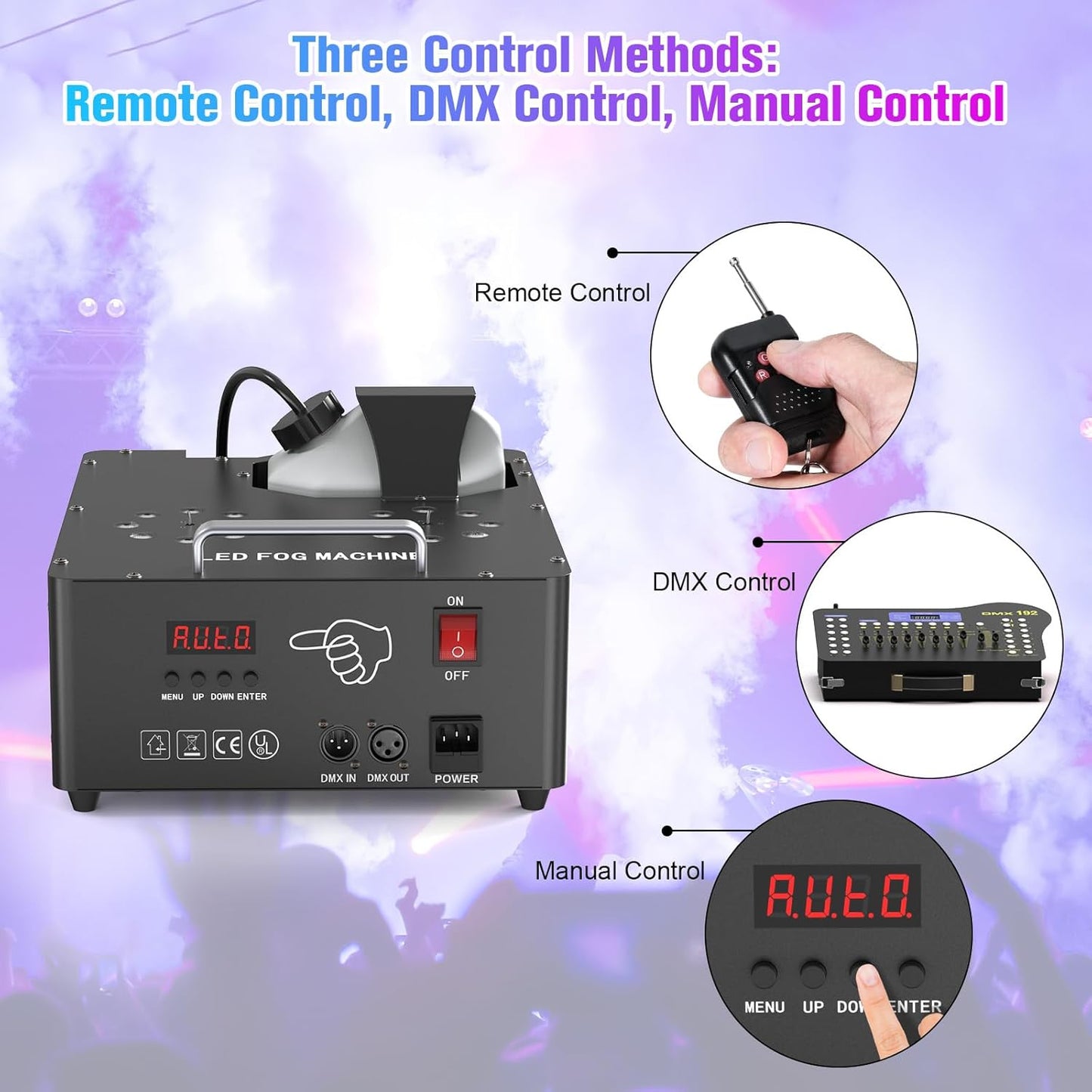 2000W Professional Fog Machine Dual Nozzle with 16 RGB LED, DMX Control Adjustable Smoke Direction, 2.5L Tank LCD Display 30000CFM for Halloween Christmas Stage DJ Party Club Events-2PC