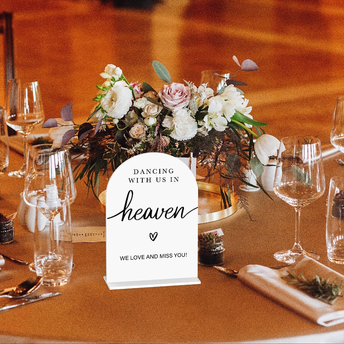 Acrylic Wedding Sign Dancing With Us In Heaven Sign for Wedding Wedding Signs for Ceremony Modern Calligraphy Arch Acrylic Table Top Sign for Wedding Reception and Event Party Table(white）