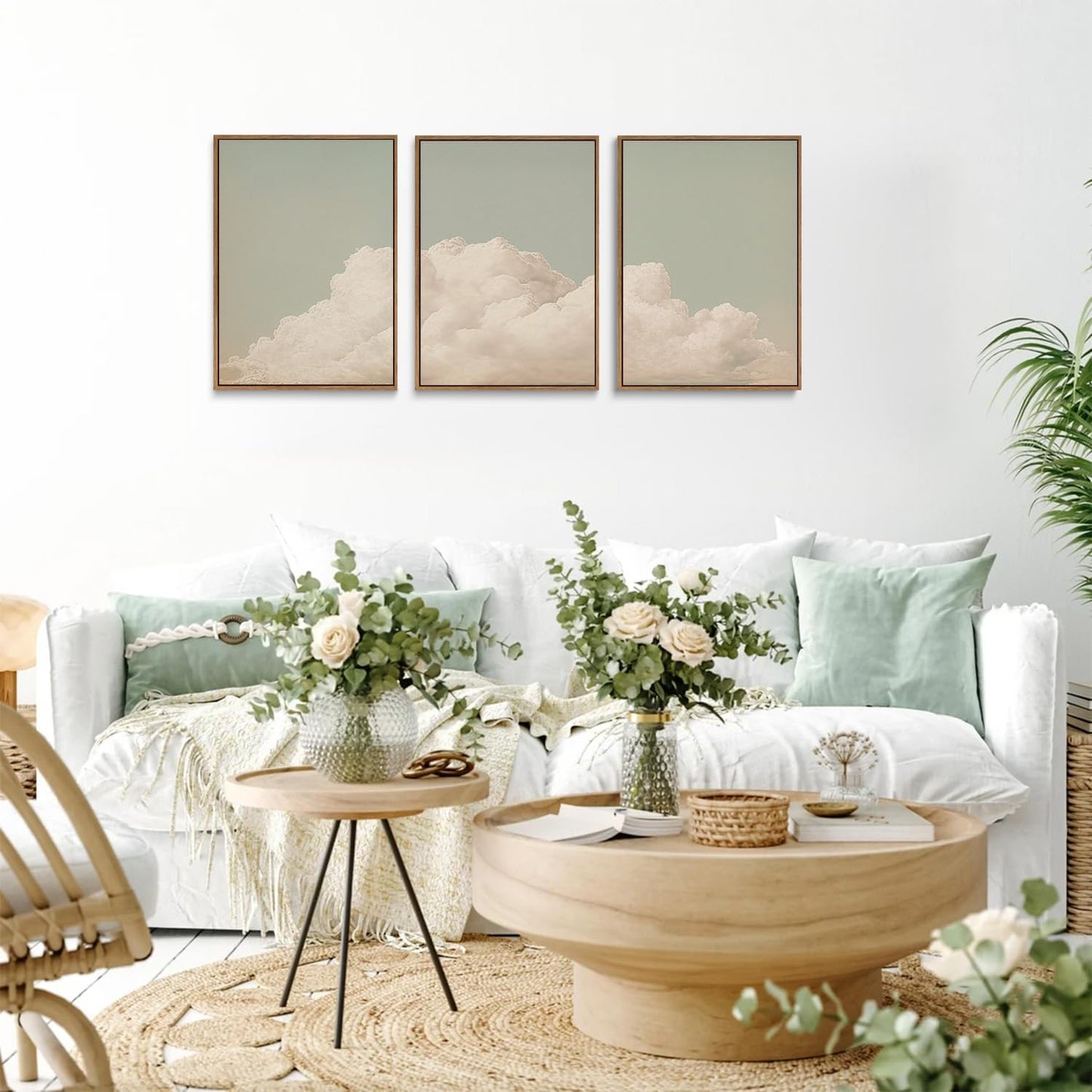 myusuar 3 Piece Large Modern Abstract Canvas Framed Wall Art For Living Room, Dearm Cloud Minimalist Wall Art Decor Posters Prints For Bedroom Office, 16x24in