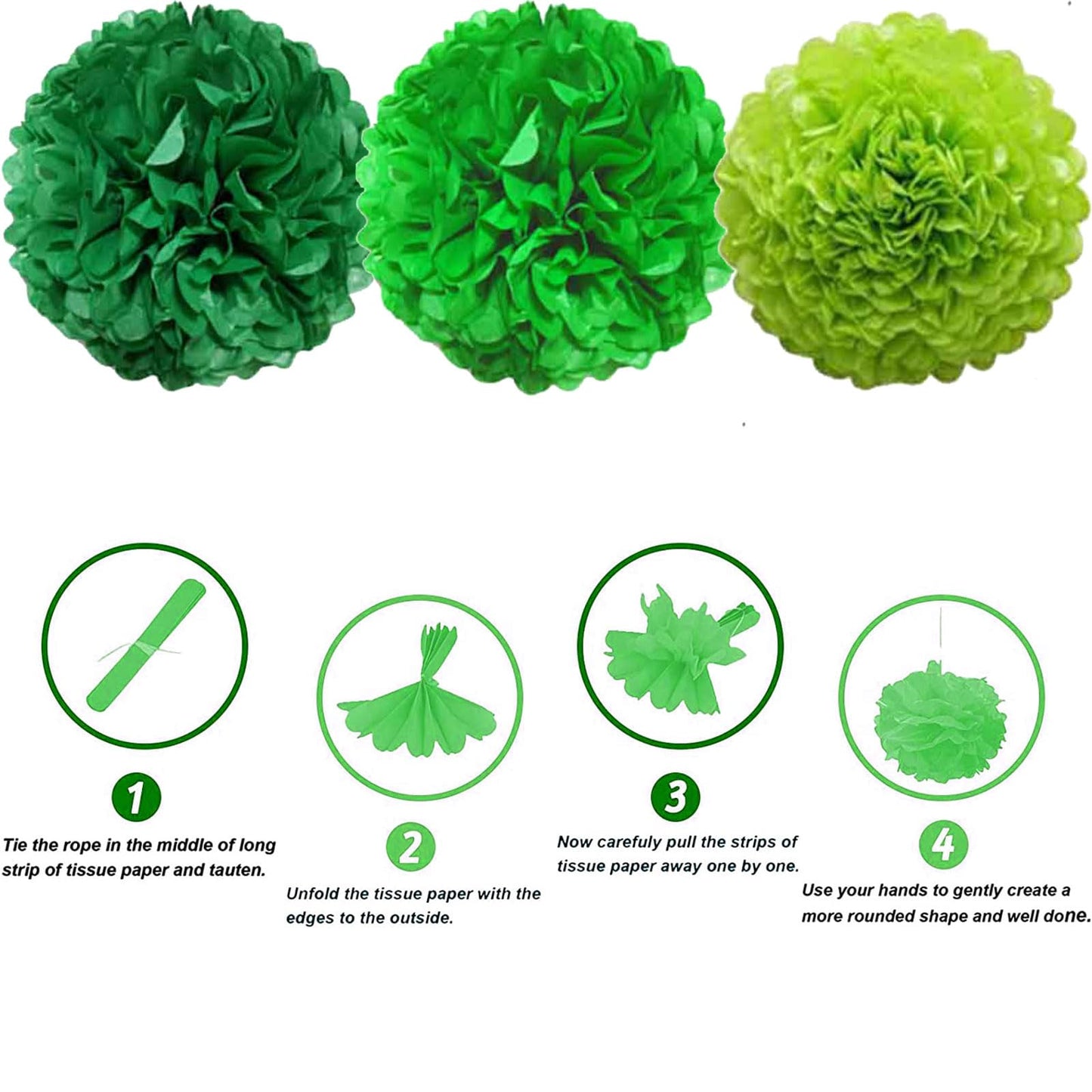We Moment Green Paper Pom Poms Decorations for Wedding Birthday Party Decoration Ceiling Wall