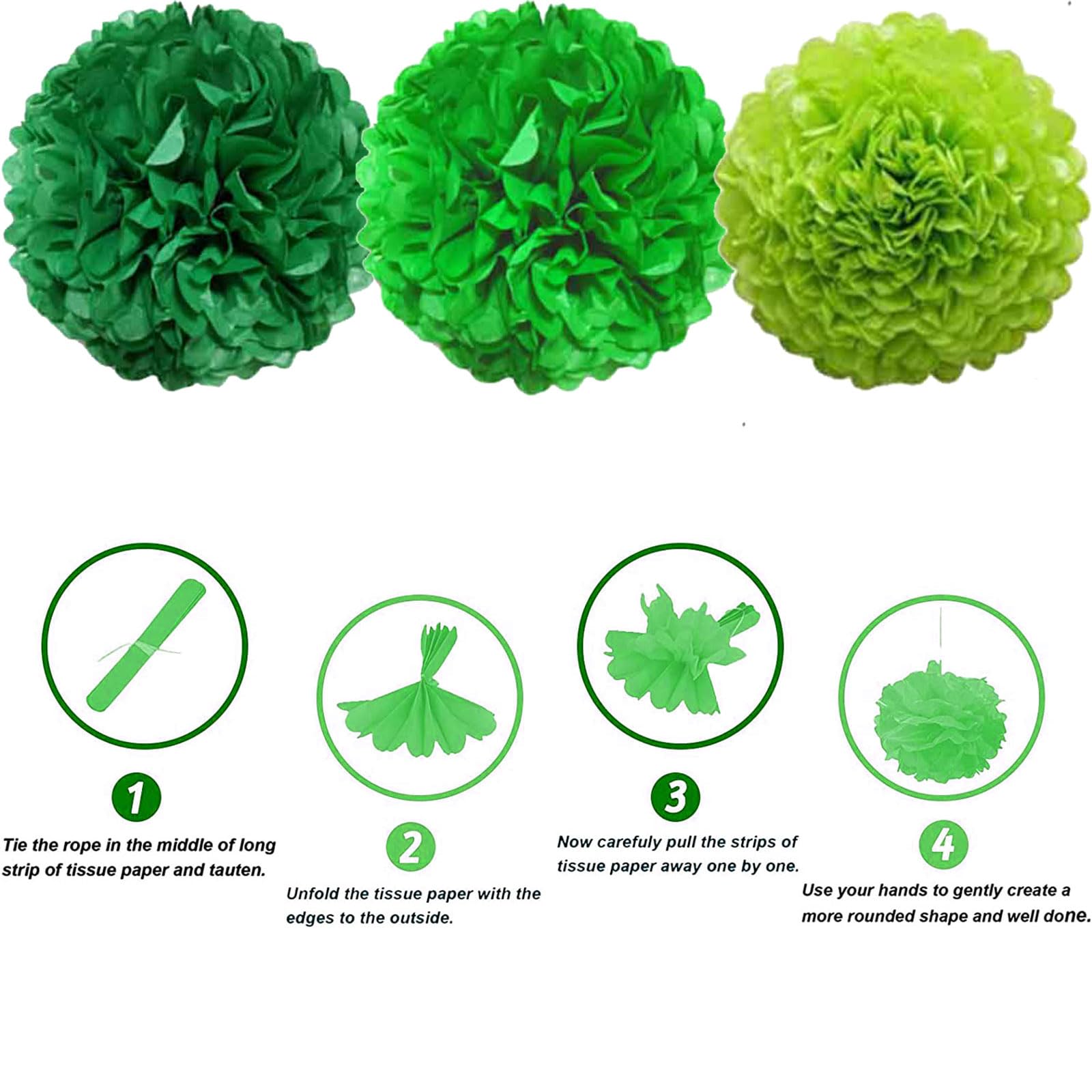 We Moment Green Paper Pom Poms Decorations for Wedding Birthday Party Decoration Ceiling Wall
