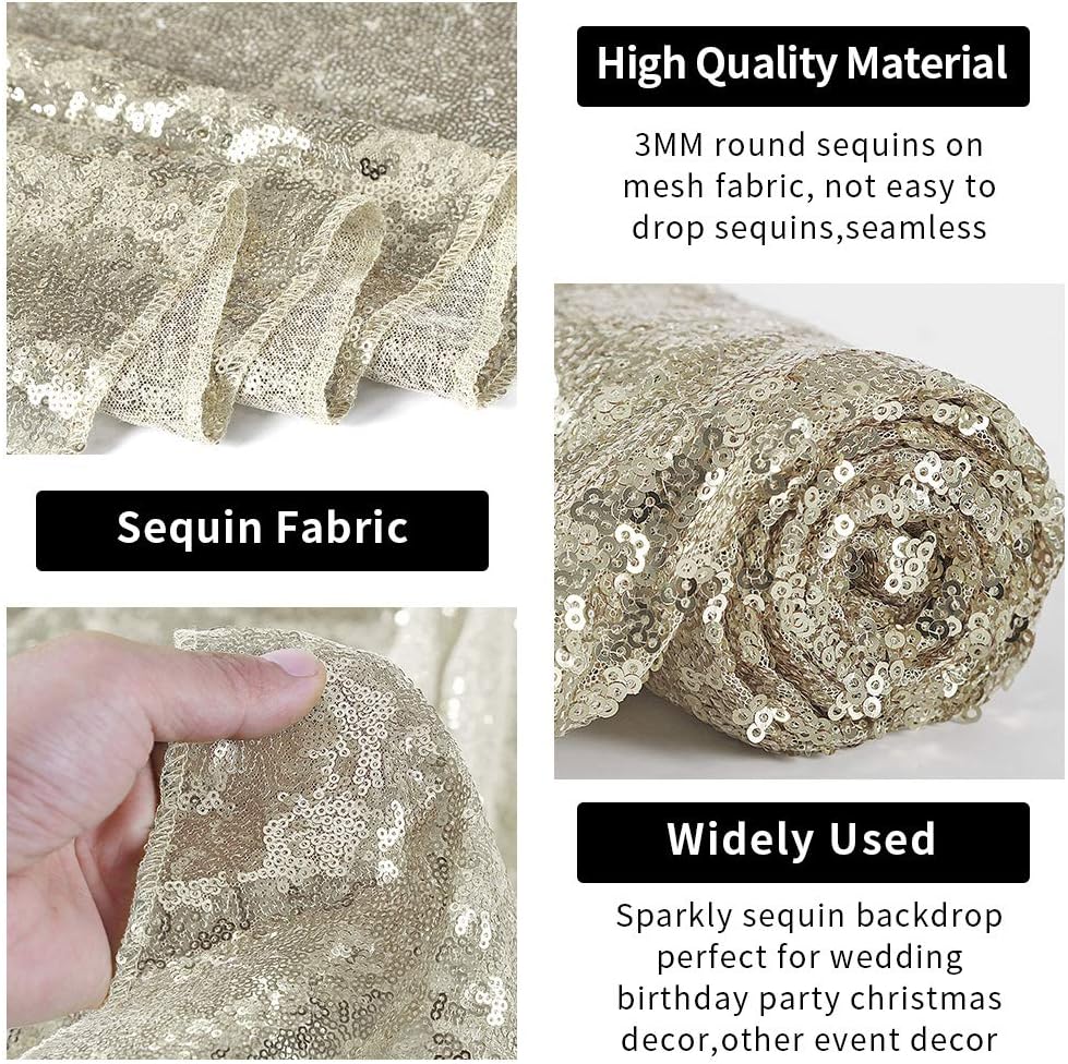 Hahuho Champagne Sequin Backdrop Curtain, 4PCS 2FTx8FT Glitter Backdrop Curtain for Parties, Christmas, Wedding, Party Decoration（4 Panels, 2FT x 8FT, Champagne