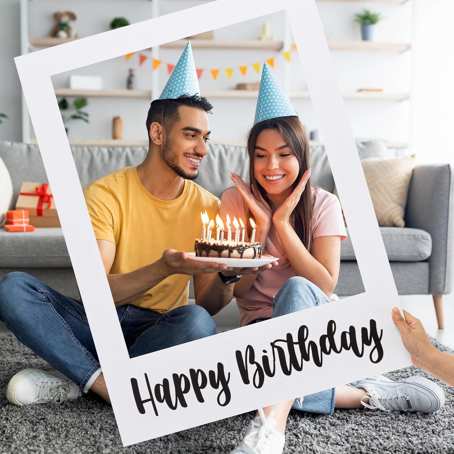 32 x 24 Inch Large Photo Booth Props Picture Frame Happy Birthday Party Frame DIY Cutouts Photo Booth Props Selfie for Party Supplies Favors(White Blank,Happy Birthday)