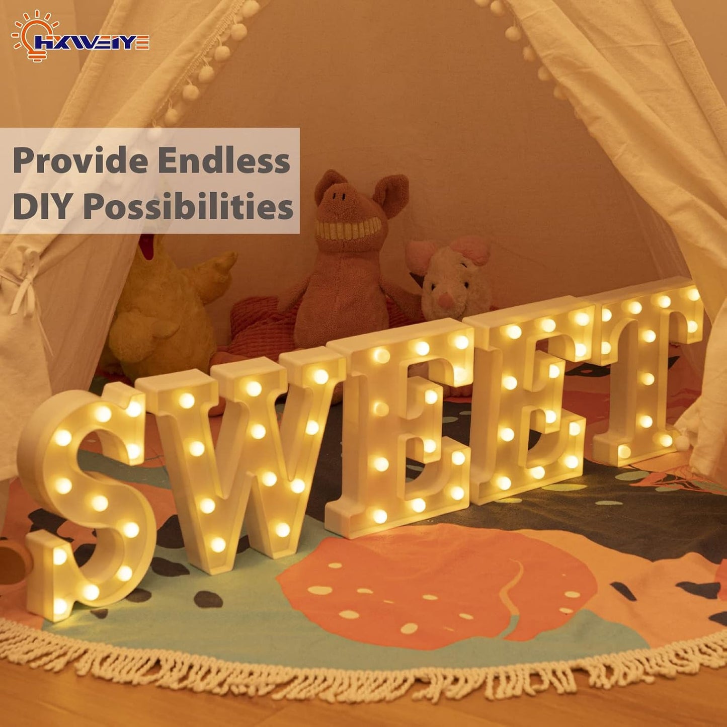 HXWEIYE Light Up Letters LED Marquee Letters Light Sign 26 Alphabet and 10 Number Lights Letter for Party Birthday Bar Battery Powered Christmas Decor Letter Lights (Warm White S)