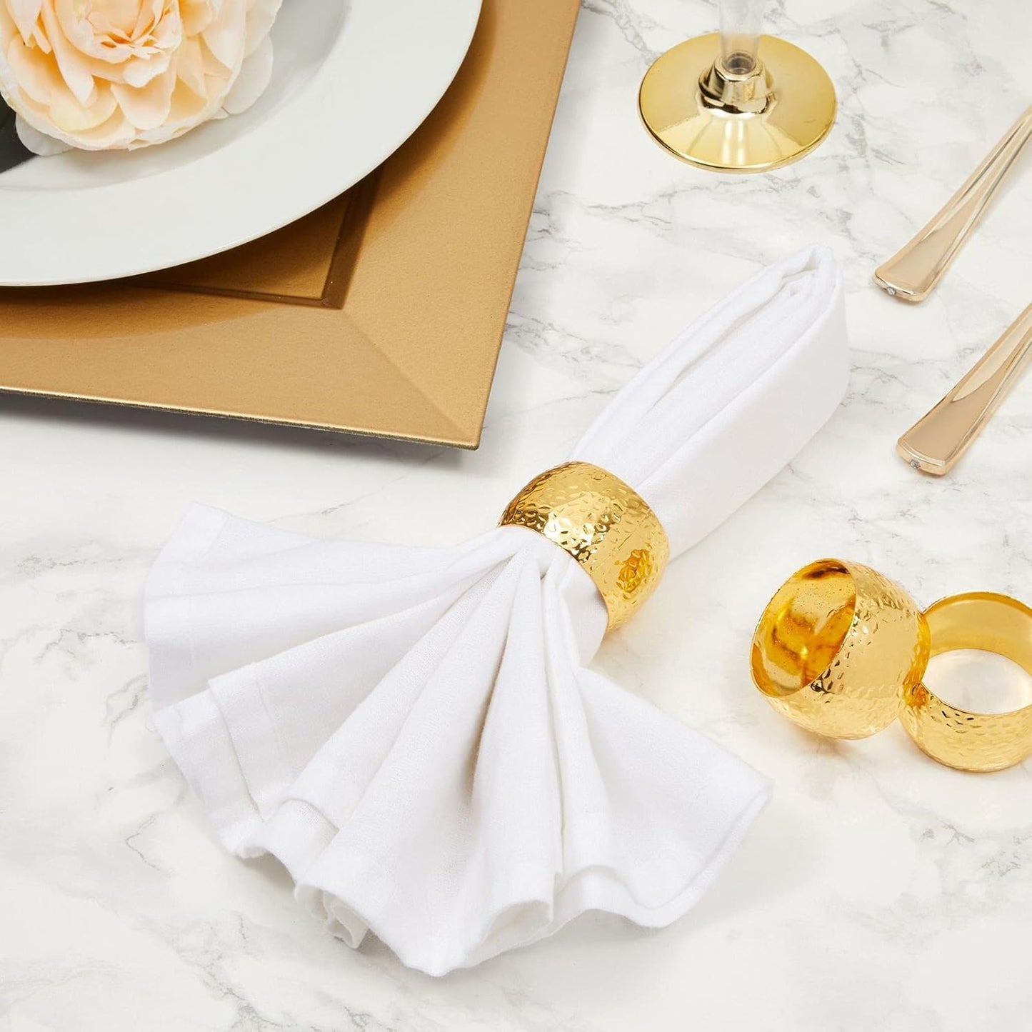 Farmlyn Creek Gold Napkin Ring Set of 12 for Weddings & Events - 1.8 x 1.8 in Zinc Metal Round - Reusable Zinc Design