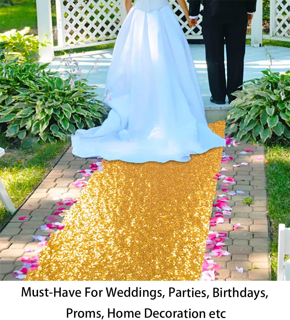 ShinyBeauty 4FTx10FT Gold Sequin Aisle Runner for Wedding Ceremony | Glitter Floor Runner for Outdoor and Church