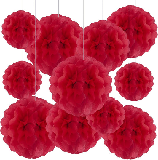 Tissue Paper Pom Poms, Red Tissue Paper Flowers, Hanging Flower Balls for Weddings Fiesta Parties Birthday Baby Showers Classroom Bridal Shower Decoration (20Piece Set-6/10/12/14Inch)