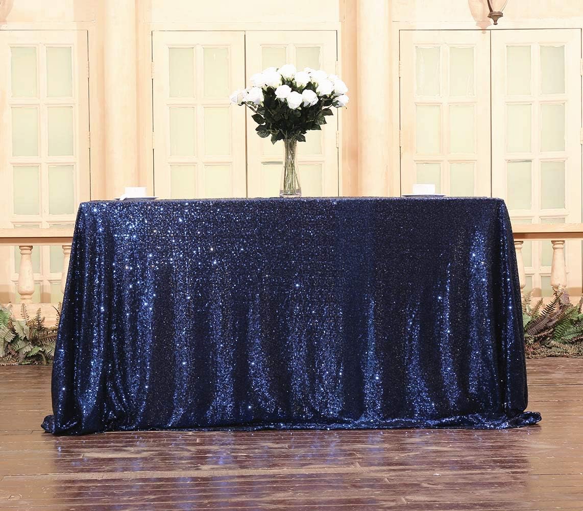 SquarePie Sequin Tablecloth 50 x 72 Inch Navy Blue Sparkly Table Linen for Wedding Party