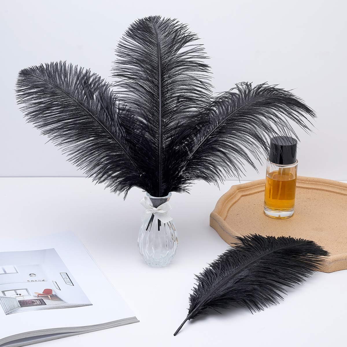 Ballinger Black Large Ostrich Feathers - 24Pcs 12-14inch Large Feathers for Vase,Gatsby and Halloween Party Centerpieces