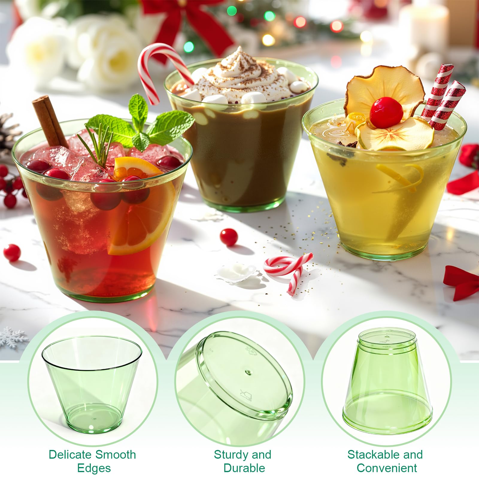 Glowserve 9 OZ Green Disposable Plastic Cups Cocktail Cup 50 Pack
