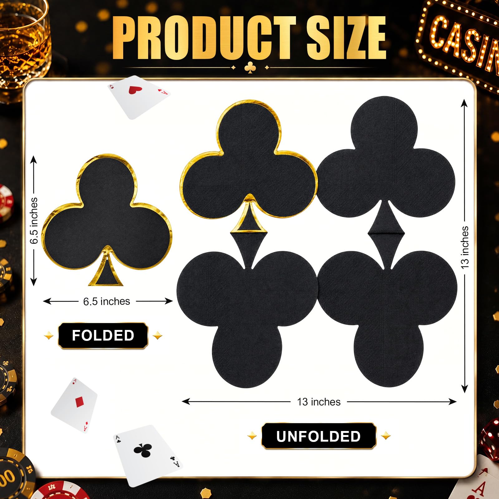 Honoson Casino Napkins 100 Pack, Poker Party Supplies 4 Designs Disposable Paper Napkins for Las