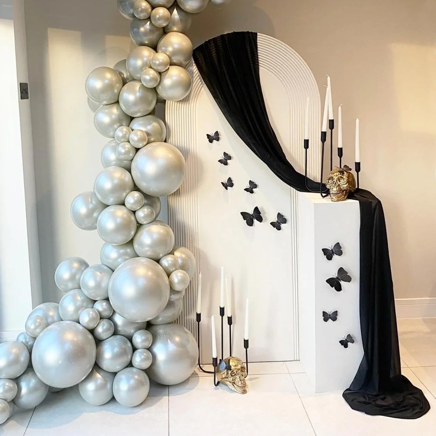 Wokceer Black Wedding Arch Draping Fabric Backdrop 3 Panels 28.7" X 20FT Sheer Drapes Fabric for Wedding Arbor Ceremony Party